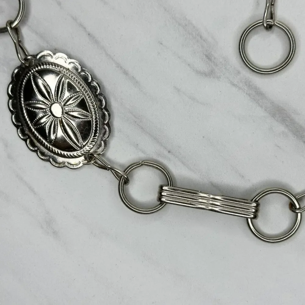 Western Concho Silver Tone Chain Link Belt Extra Small/Small (XS/S) ✨